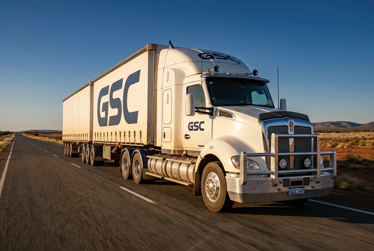GSC prime mover travelling a regional highway at dusk